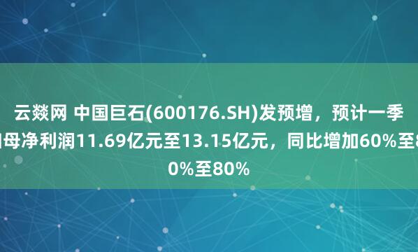 云燚网 中国巨石(600176.SH)发预增，预计一季度归母净利润11.69亿元至13.15亿元，同比增加60%至80%